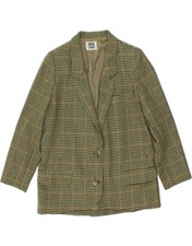Krizia Womens 2 Button Blazer Jacket Uk 18 Xl Green Houndstooth Wool Lh13
