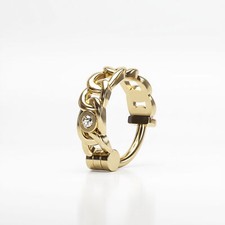 14K Yellow Gold Diamond Chain Nose Ring with Clicker Closure, Cartilage Jewelry