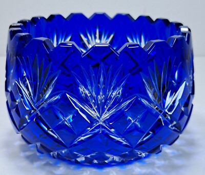 Kristall Blei Crystal Clear Polen Glas Vase Rose Schüssel Blau VTG 11 CM Ø