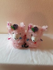 Wonder Nation Dan Dee Girls Pink Llama Furry Slippers Easy On/Off Size 11-12 BN