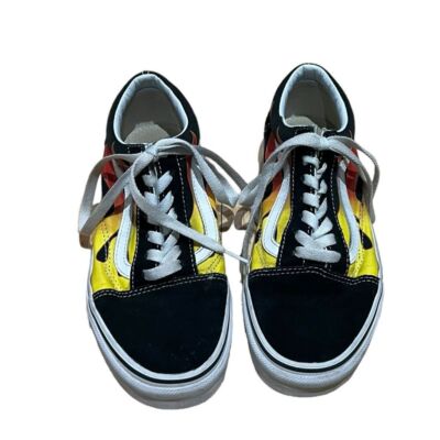 Vans Old Skool Low Top Lace Up Flame Skate Sneaker Shoes Women s Size 7.5 Mens 6