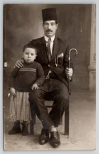 RPPC Arabic Man With Child Studio Real Photo Postcard Q29