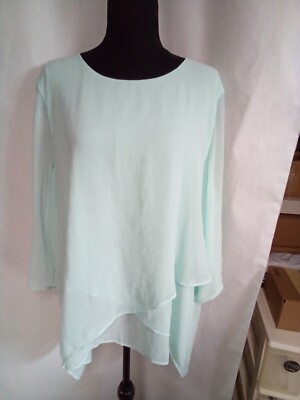 Chicos womans mint green roll up sleeves layered blouse sz 3 or XL