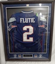 Framed Autographed/Signed Doug Flutie New England Patriots Jersey NFL football