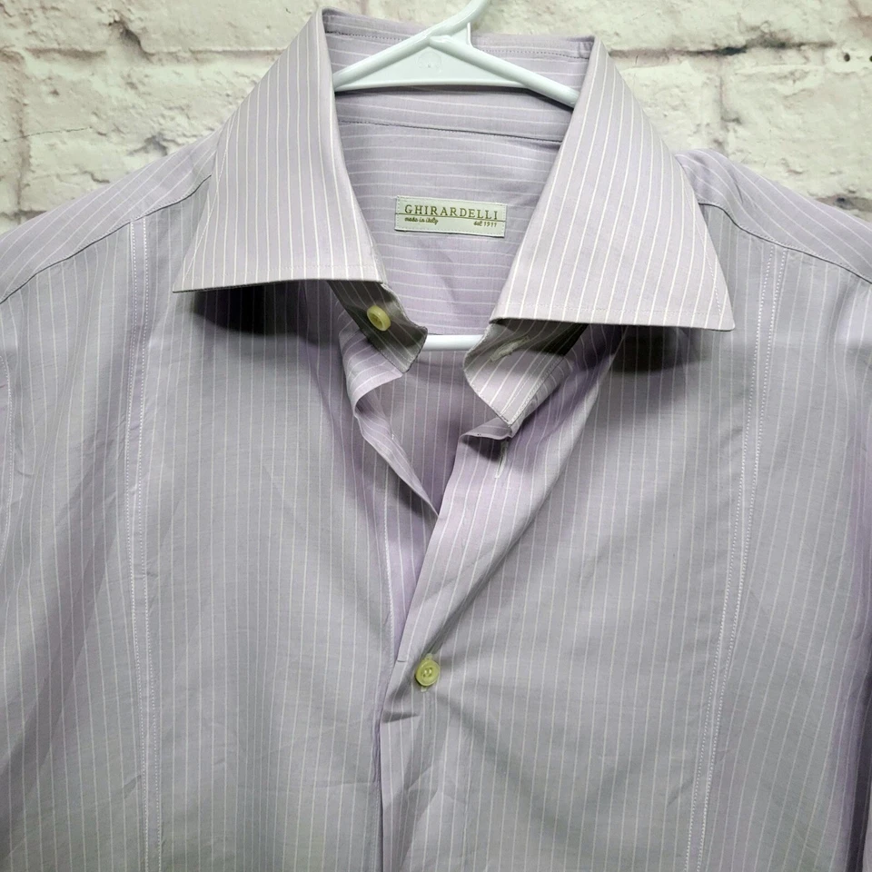 Camisa Ghirardelli Napoli Italiana Botones Talla 41-16 (M-L) Lavanda Rayas Italia Foto 2 de 4