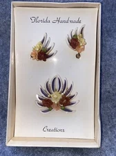 Florida Hand Made Creations Jewelry Vintage Brooch & Earrings