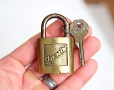 Vintage Slaymaker brass Padlock w/key old lock took box trunk safe antique box