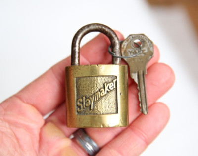 Slaymaker brass Padlock w/key old vintage Lock took box trunk safe antique box