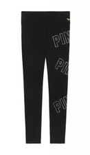 NEW Victoria's Secret PINK Bling Cotton Yoga Leggings Black Rhinestone Logo XS