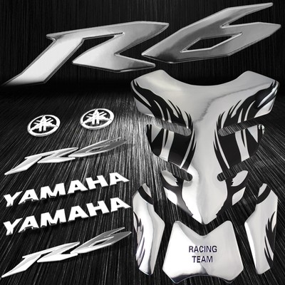 Chrome Tribal Fire Gas Fuel Tank Pad+6'' 3D Logo&Letter+for YZF-R6 Emblem Sticker
