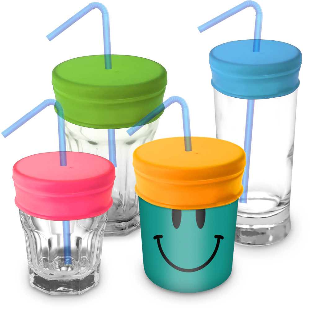 Reusable BPA Free Silicone Spill-Proof Straw Lids for Most Drinking Cups- 4 Pack