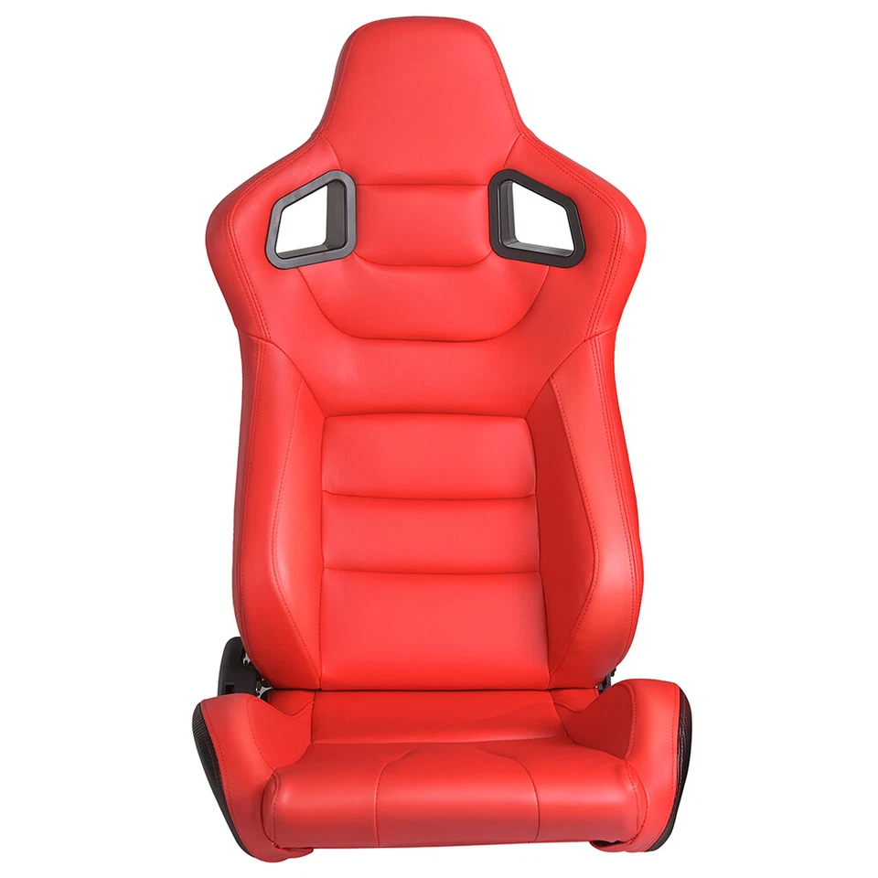 2x Reclinable Racing Seats W/2 Sliders Full Wraped Red + Faux Leather Car Seats Foto 2 de 4