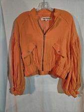 Free People On Point Women's Bomber Jacket With Balloon Sleeves Orange Size XS 