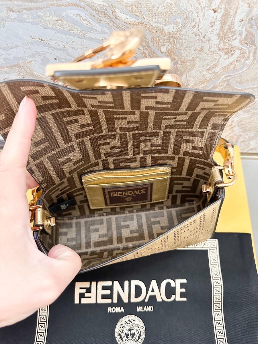 Fendi x Versace Fendace Logo Metallic Brooch Baguette NM Zucca