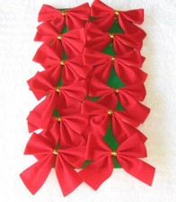 Red Bows Mini Ornaments Christmas Weddings, Fabric with Metal Twist Tie Back