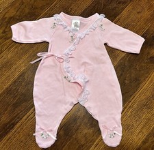 NWOT Baby girl 0-3 months Pink Coveralls Lace Embroidered Flowers Made In USA