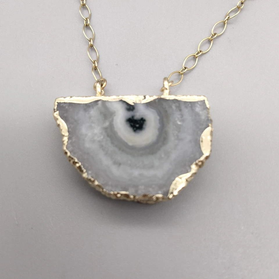 Collar de ágata relleno de oro de 14k de diseñador Luxa Joyería Ajustable 20" Sanación Boho Chic Foto 3 de 4