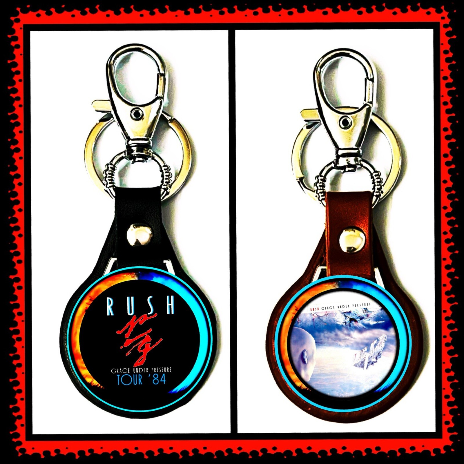 RUSH GRACE UNDER PRESSURE TOUR ‘84 SET 🍁TWO LEATHER KEYCHAINS