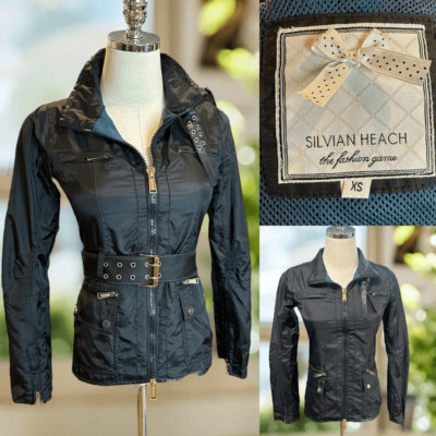 Silvian Heach Black Belted Moto Trench Coat Jacket Size XS