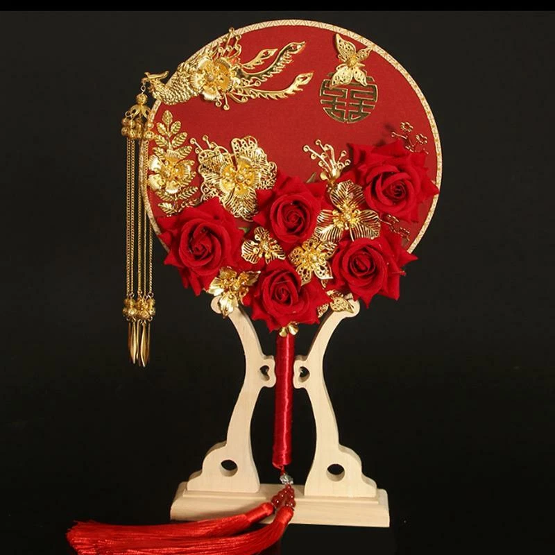 中国古代新娘圆形扇子婚礼花束礼物摄影道具- Foto 4 de 4