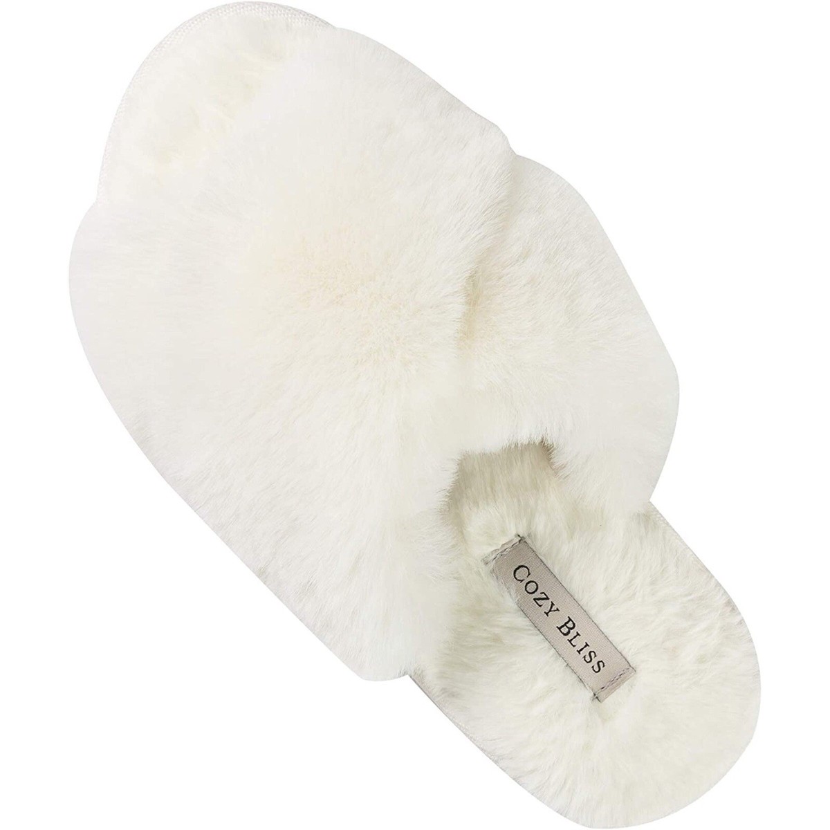 Faux Fur Cross Band Memory Foam Open Toe Fuzzy Fluffy House