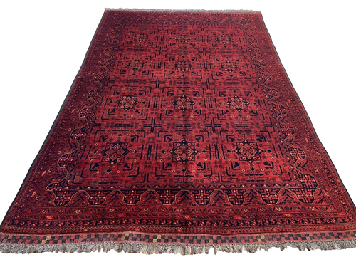 298 x 188cm Vintage Handmade Deep Red Afghan Carpet Large Oriental Wool Rug - Picture 7 of 23