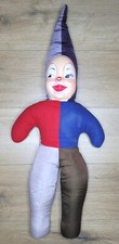 1940s/50s Carnival Prize 28" Jester Clown Doll Stuffed Cloth Celuloid Face READ
