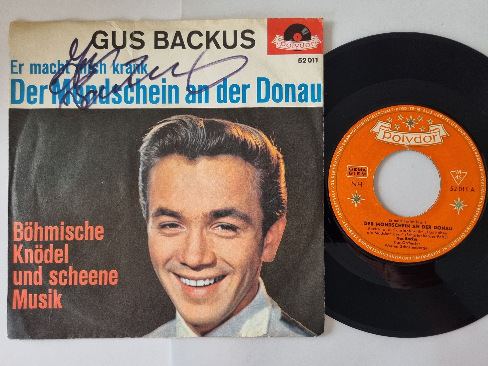 Gus Backus - Der Mondschein An Der Donau 7'' Vinyl SIGNIERT MIT AUTOGRAMM