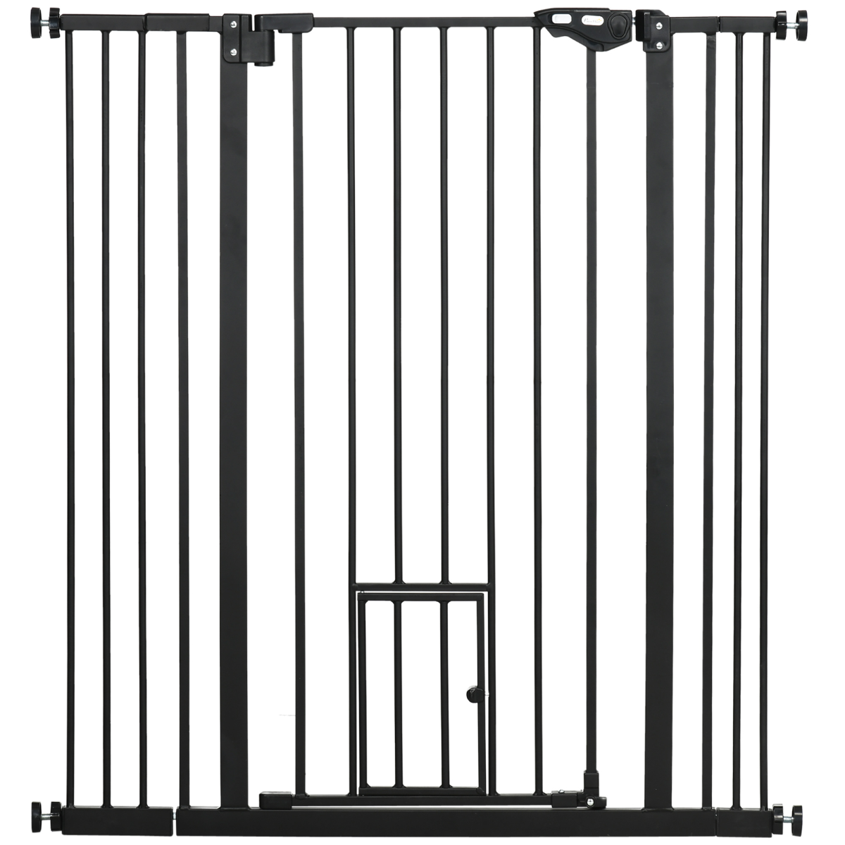 PawHut Extra Tall Dog Gate - 104cm H x 74-101cm W - Black - Cat Flap Included - Image 3