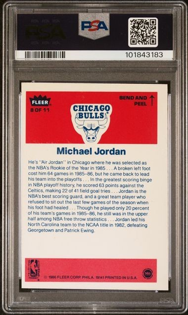 1986-87 Fleer - Stickers Michael Jordan #8 (RC) PSA 5 view 2