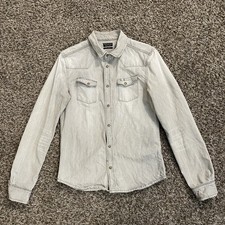 Allsaints Shirt Men’s S Gray Gatling Denim Cotton Long Sleeve Snaps Western