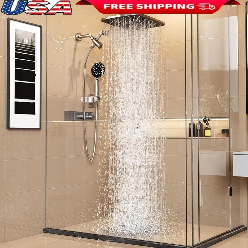 Rainfall Shower Head Handheld Multi Function Adjustable Arm Easy Install