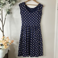 Garnet Hill Navy Polka Dot Dress Blue & Tan Size 4 Stretch Cottagecore Style