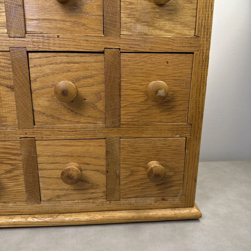 Oak Wood Apothecary Cabinet 9-Drawer Spice Chest Desktop Organizer Rustic Small - Image 3 of 4