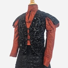 Antique Black Beaded Vest Victorian 1890s Velvet Devore Floral 1880s Jacket