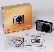 Canon PowerShot A490 Compact Digital Camera 10MP 3.3x Zoom Silver In Box TESTED
