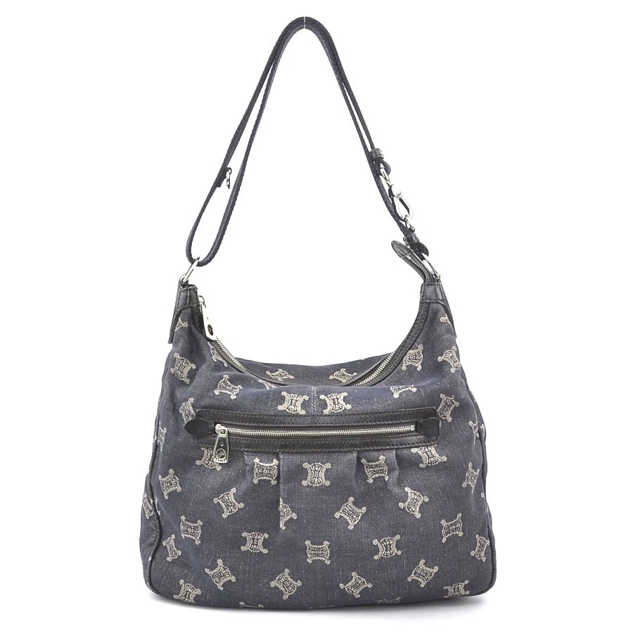 Celine — Auth CELINE Shoulder Bag Indigo Blue Denim Canvas/Silvertone - e60351g