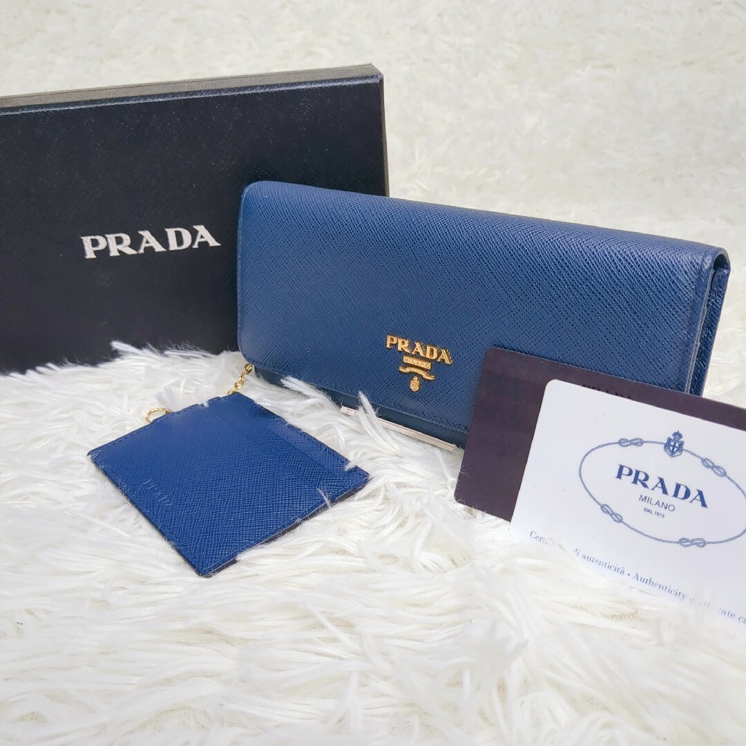 Prada 1MH132 Navy Long Wallet Card Case Rare Color Superb Condition