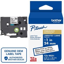 Genuine Brother TZe-M251 Black on Matte White 24mm 1" P-Touch Label Tape