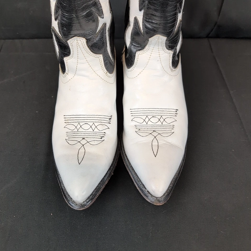 Vintage Code West Black Leather White Inlay Cowboy Boots USA Women's 6.5  M - Image 3 of 4