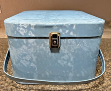 Vintage Air Lander Wig Hat travel case With Key-Baby Blue Vinyl-CLEAN Flawless