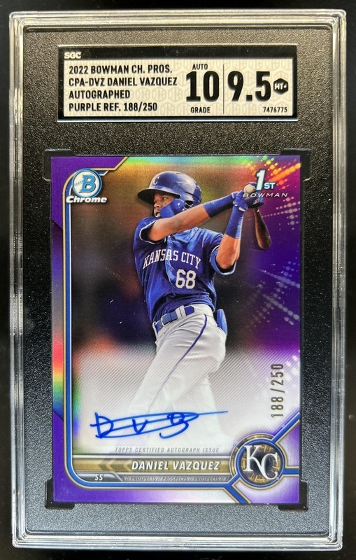 2022 Bowman Chrome Daniel Vazquez Auto Purple Refractor 1st #/250 SGC 9.5/10