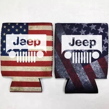 2 Jeep Fan Beer Can Cooler Coozie Koozie USA American Flag QTY 2
