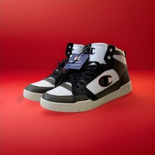 Champion Arena Hi Men's Lace Up Mid Top Colorblock PU Sneakers Black White Gray