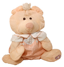 Fisher Price Vintage 1986 PUFFALUMP Orange Peach Bear Cub 8006 W/ Outfit 17"