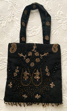 Vntg. Evening Handbag -Bloomingdales - Bag/Purse Black Beaded w/fringe- Pretty