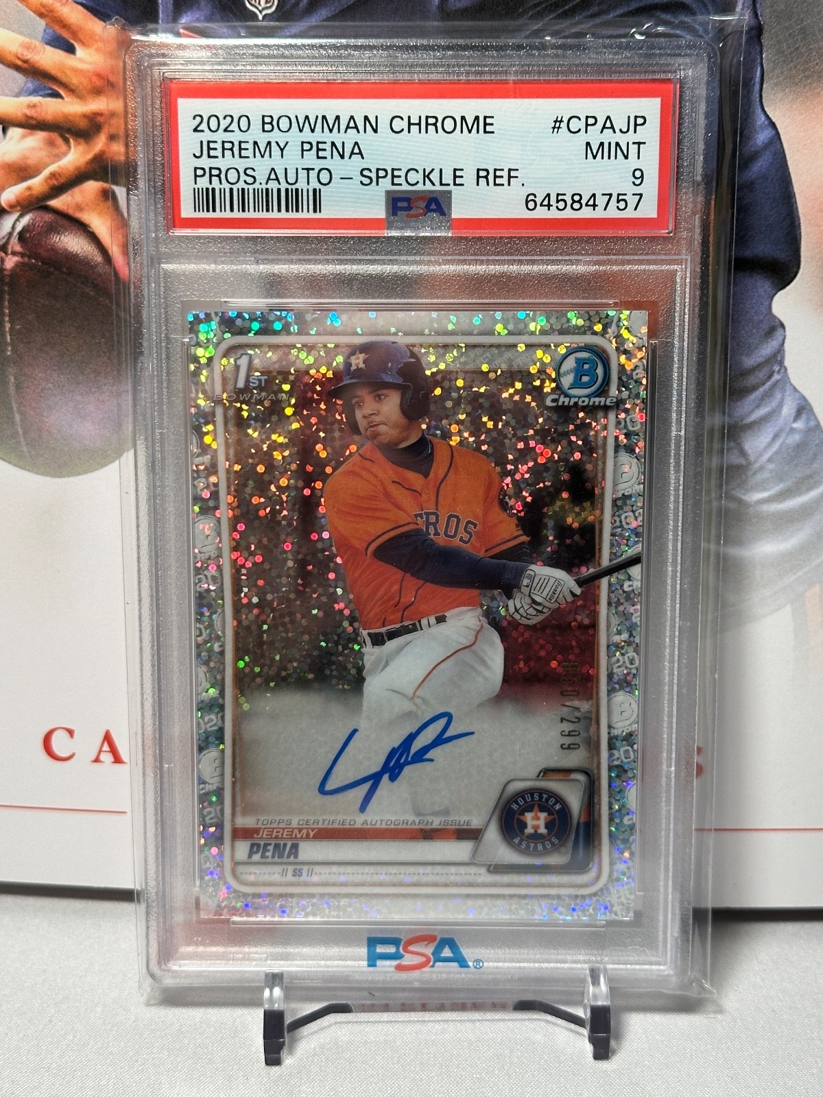 2020 Bowman Chrome Speckle Refractor Auto /299 #CPA-JP Jeremy Pena PSA 9 Astros