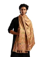 Men's Beige Elephant Motifs Oversized Shawl Gents Lohi Scarf Stole 40" x 80"