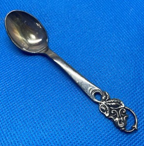 Meka Denmark Demitasse Spoon Floral Silverplate Patina 3.75” Danish Flower RARE!