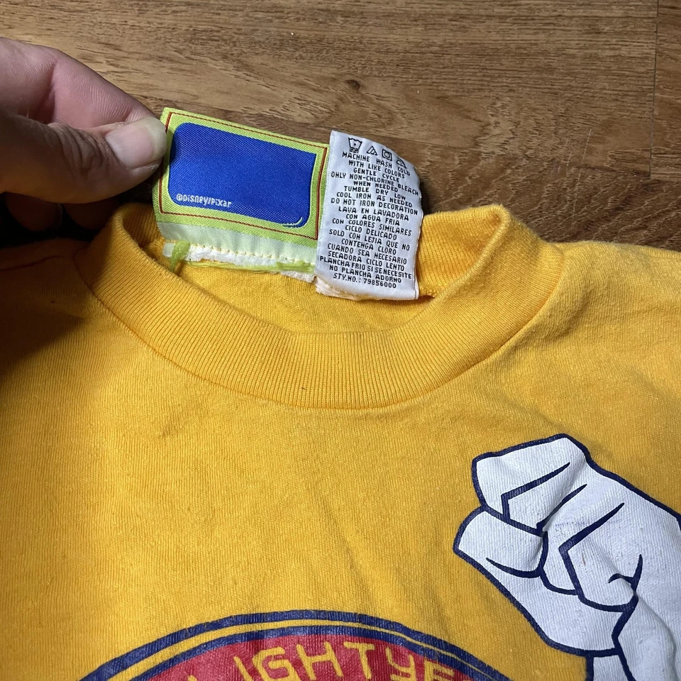 Vintage Toy Story Buzz Lightyear Shirt Boys 5 Yellow Long Sleeve Graphic 90s - Image 3 of 4